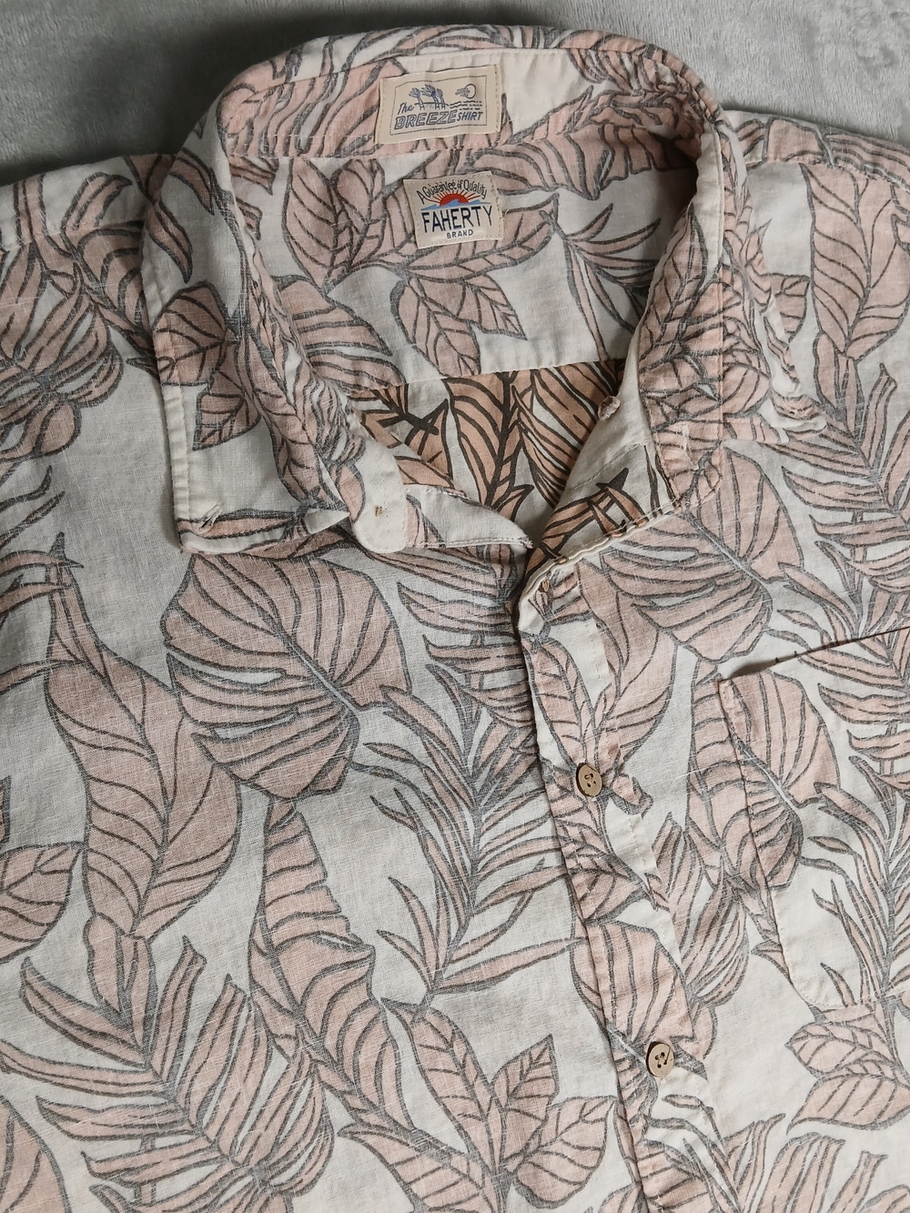 Faherty The Breeze Shirt XL Men's Button Up Short Sleeve Linen Leaf Floral